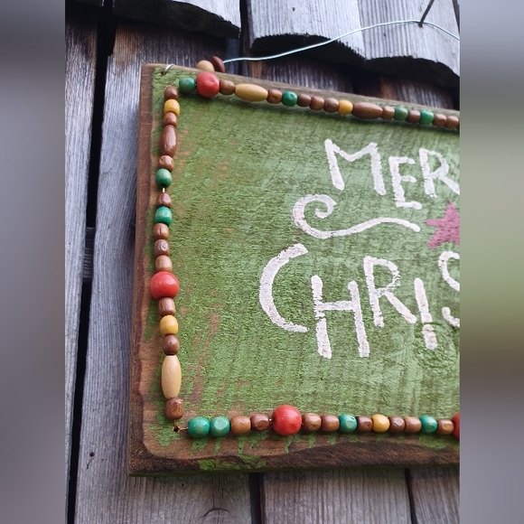 Rustic handmade 1 of 1 barn board Merry Christmas beaded...